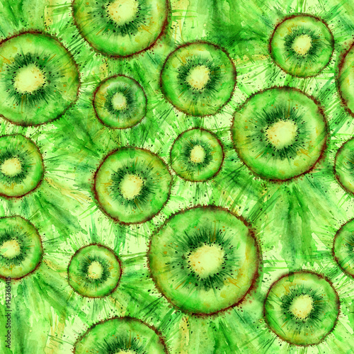 Vintage Pattern With Watercolors Kiwi Fruit Spray Paint Splash Brightly Green Paint Color Fashionable Background Stock Illustration Adobe Stock