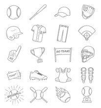 Baseball Outline Icon Set. Baseball Elements