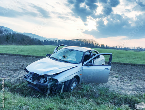 Fotografering  Car wreckage after accident