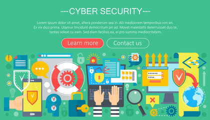 Fototapete - Online communication security, computer protection, cuber secutity infographics template design, web header elements, poster banners, Vector illustration.