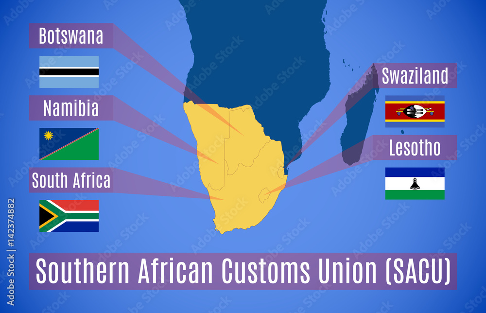 Vector map of the Southern African Customs Union (SACU). Stock Vector ...