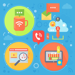 Aufkleber - Social Network and Social Media flat concept design. Media icons in circles. Digital marketing infographics template banner design. Vector illustration.