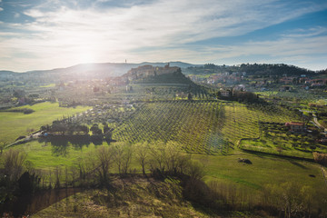 Wall Mural - Skyline of the aerial view the term famous town Chianciano Terme, Italy