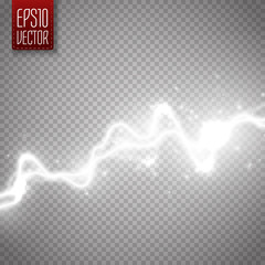 Poster - White abstract energy shock effect. Electric discharge isolated. Vector Lightning