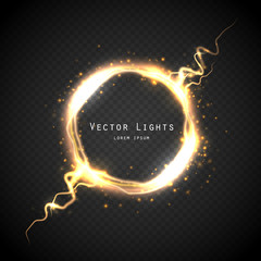 Canvas Print - golden glow round frame with electric discharge effect isolated