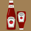 Glass bottle of traditional tomato ketchup. vector illustration in flat style