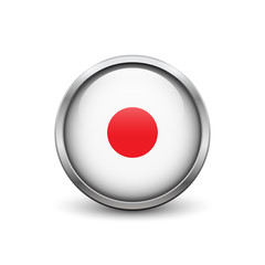 Record white button with metal frame and shadow