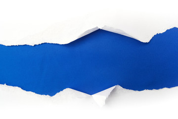 torn white paper on blue background. Cocept for autism awareness day. Break barriers together for autism.