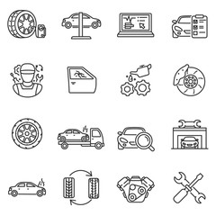 Wall Mural - vehicle service icons set. automobile repair shop, thin line design. car maintenance. isolated symbo