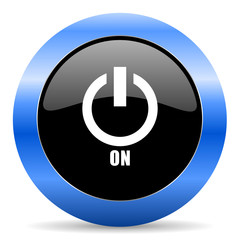 Fototapete - Power on black and blue web design round internet icon with shadow on white background.
