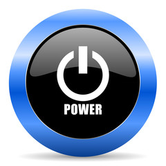 Fototapete - Power black and blue web design round internet icon with shadow on white background.