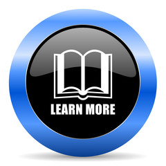 Aufkleber - Learn more black and blue web design round internet icon with shadow on white background.