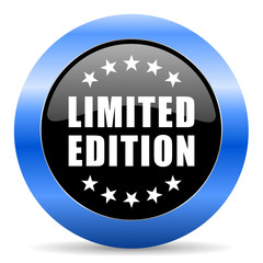 Poster - Limited edition black and blue web design round internet icon with shadow on white background.