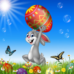 Poster - Cartoon rabbit carrying Easter egg