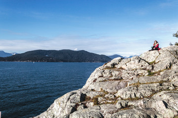 Canvas Print - Girl at Whytecliff Park near Horseshoe Bay in West Vancouver, BC, Canada