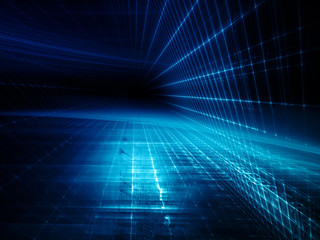 abstract background element. three-dimensional composition of glowing grids and wave shapes. science