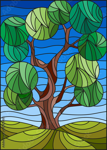 ilustracja-w-witrazu-stylu-z-drzewem-na-nieba-tle
