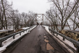 Fototapeta Mosty linowy / wiszący - Historic Bridges Shrouded in Fog and Snow - Delaware River
