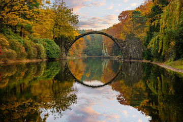  Devil's Bridge in Kromlau in the autumn rhododendron park
