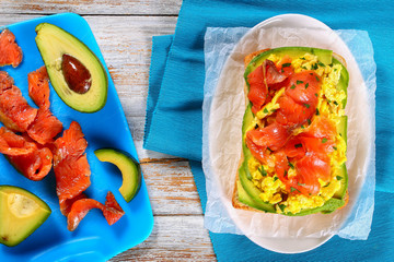 Poster - salmon avocado scrambled egg ciabatta sandwich