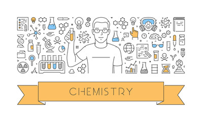 Wall Mural - vector line web concept of chemistry