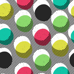 Aufkleber - Pop-art style seamless print. Yellow, Cyan, Blue, Black Circles on Diagonal lines Background. Abstract Fashion Seamless Pattern.