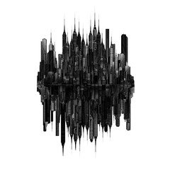 Wall Mural - Dark city concept / 3D illustration of grungy black modern city