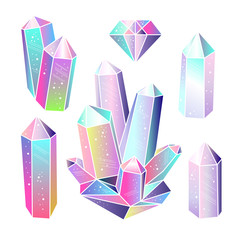 Gems, crystals isolated vector