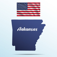 Wall Mural - Arkansas state with shadow with USA waving flag