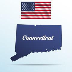 Poster - Connecticut state with shadow with USA waving flag