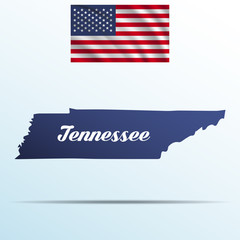 Poster - Tennessee state with shadow with USA waving flag