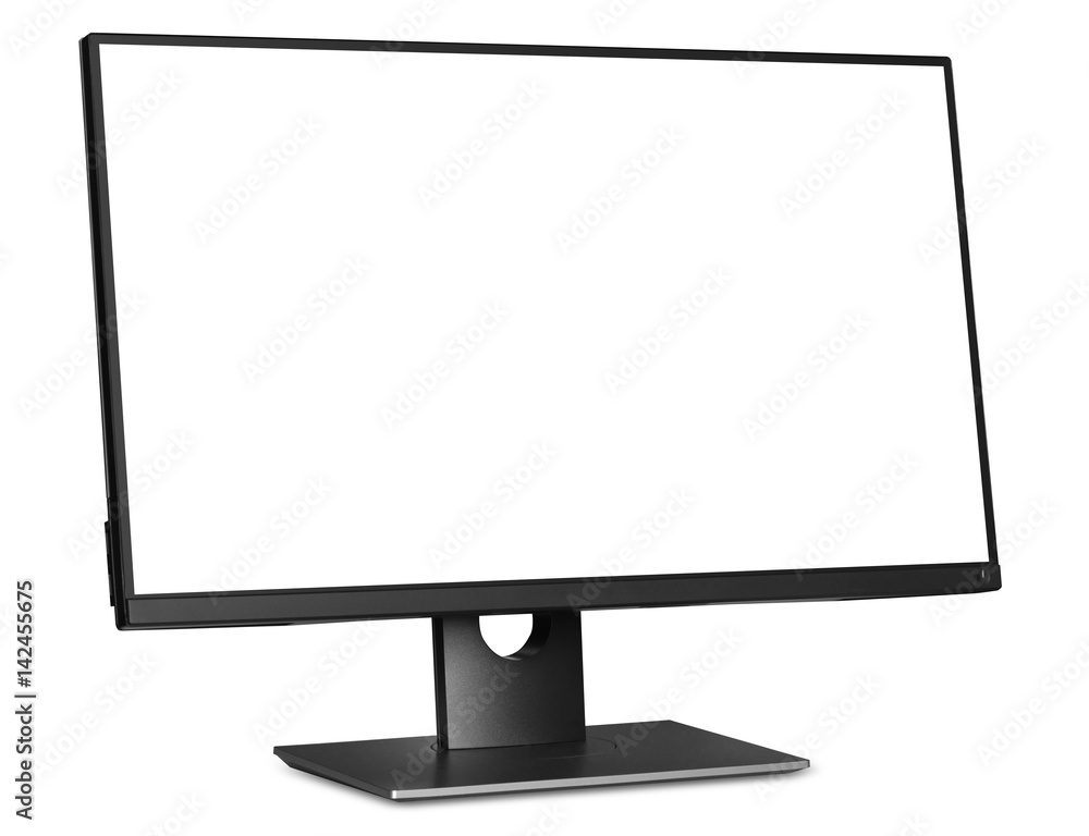 computer monitor with white blank screen - obrazy, fototapety, plakaty 