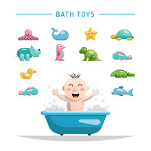 The Child Playing With The Bath Toys For Bathing