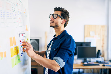 Ux specialist designing new application layout on whiteboard