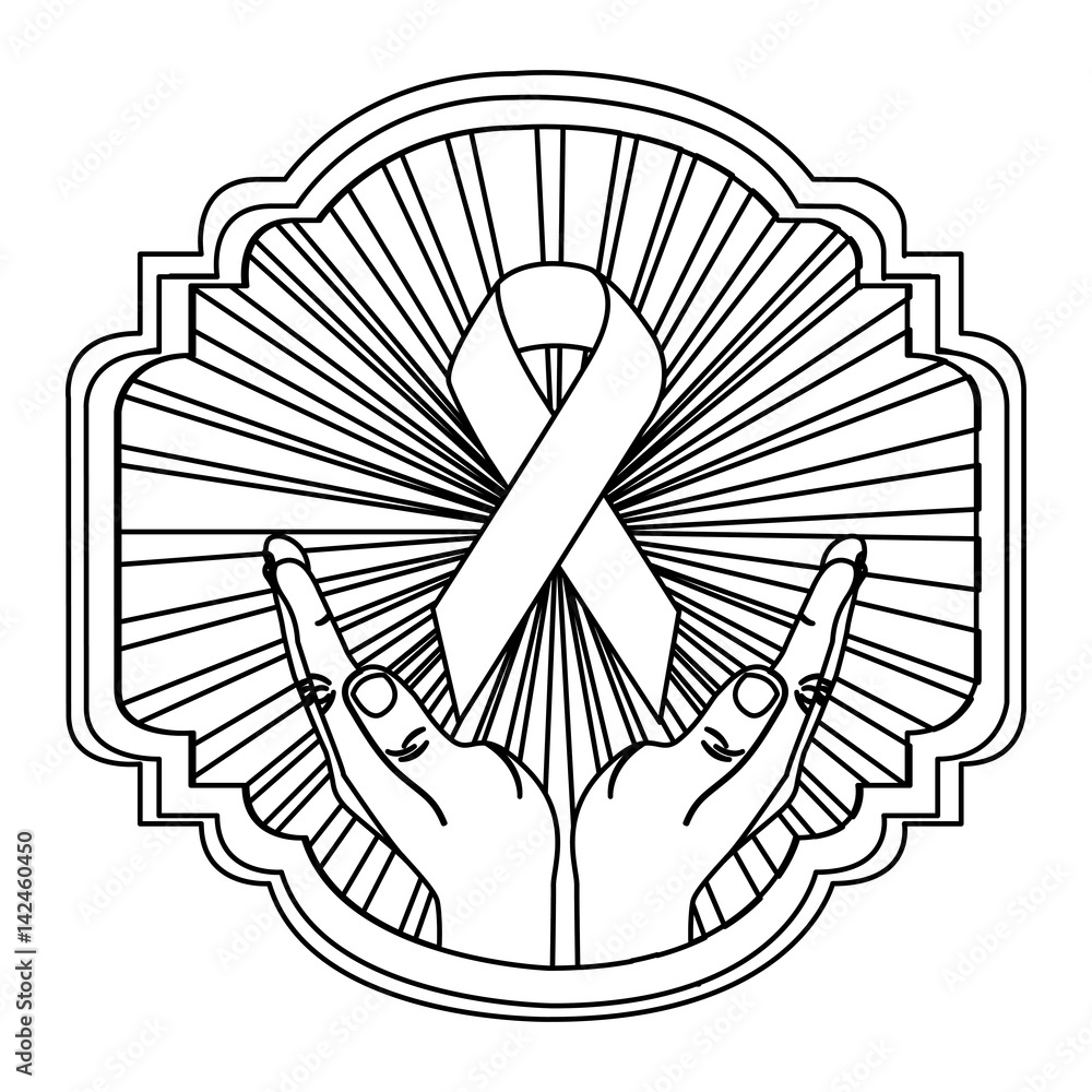 Vector de Stock emblem ornamental hands holding up breast cancer symbol ...
