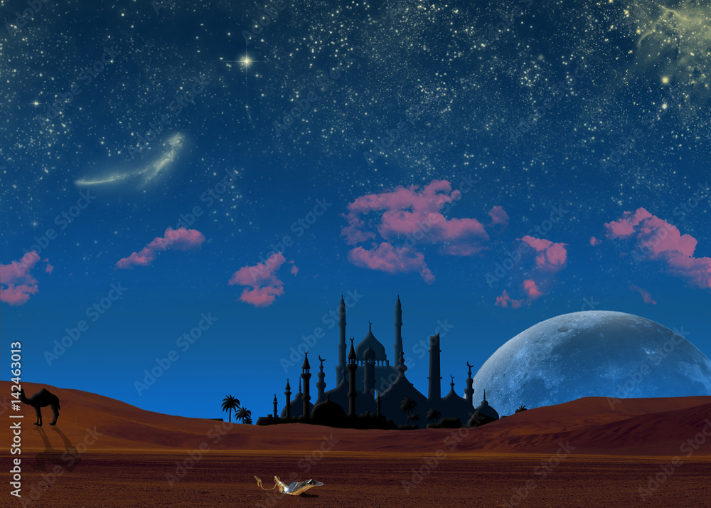 Arabian night/Starry night in the desert Stock Illustration | Adobe Stock