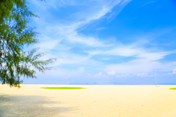 Thailand summer travel sea, at sea beach Krabi Phi Phi Island Phuket park on white sand blue sky emerald green ocean water. space for texture