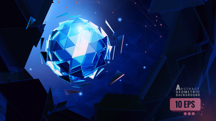 Abstract triangle sphere combine on polygonal BG