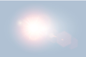Wall Mural - vector transparent bright day sunlight lens flare with hexagon elements on light blue background. su