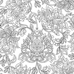  ethnic flowers seamless vector pattern. Damask Seamless Pattern. Floral vintage wallpaper