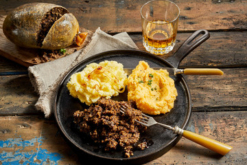 Rustic meal of haggis, neeps and tatties