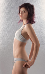 Wall Mural - Attractive Woman in Gray Lacy Lingerie Set