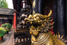 Chengdu, China - August 08, 2014: Dragon Statue In Iron Pagoda Park In Chengdu, China