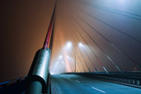 Fototapeta Mosty linowy / wiszący - Hanging rope bridge, dense fog.