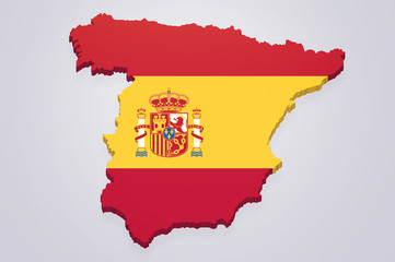 Spain 3D map with flag white background