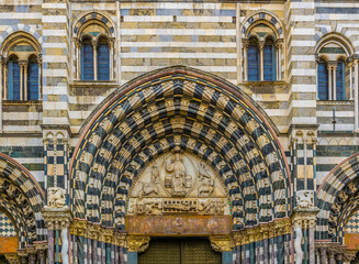 detail of the cathedral of saint lorenzo in genoa