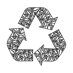 Poster - monochrome recycling symbol with arrows and formed by leafs vector illustration