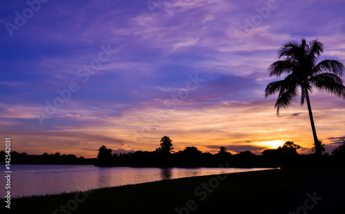 Plakat Miami Silhouette Zachód słońca nad jeziorem