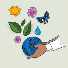 Wall Mural - hand holding globe ecology mother earth concept of ecology beautiful life ecosystem drawing sketch i