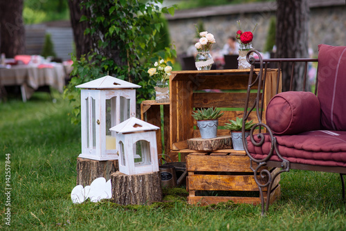 Beautiful Wedding Ceremony Outdoors Decorated Chairs Stand